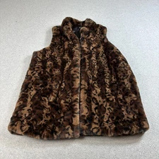 Rachel Zoe Vest Womens 1X Brown Leopard Faux Fur Sleeveless Lined Hook Eye Y2K