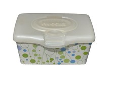 Empty Hard Plastic Baby Wipe Container Green Blue Dots Circles Refillable