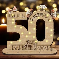 Geschenk 50. Geburtstag Deko Holz-Schild Mit LED Lichterkette Personalisierbar