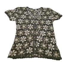 VTG Floral Crochet Button Up Top Large Cottage Cardigan Hippie 90s Y2K Granny