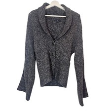 GAP Y2K Women Charcoal Gray Knit Shawl Collar Button Cardigan Wool Sweater M