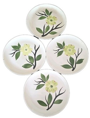Four (4) Vintage ~ Dixie DOGWOOD ~ Joni China ~ 9.25 Handpainted Luncheon Plates