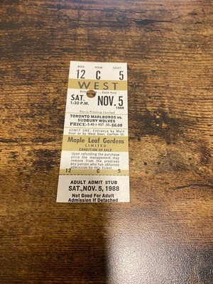1988 Sudbury Wolves Ticket vs Toronto Marlboros NHL OHL AA