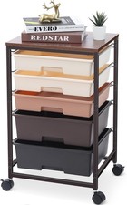 Image of Rolling Storage Trolley with Drawers Plastic Utility Cart on Wheels