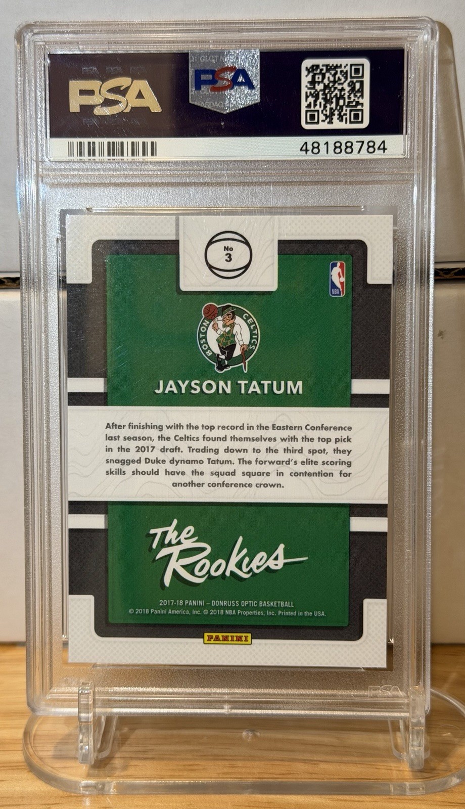 2017 JAYSON TATUM Panini Donruss Optic The Rookies #3 PSA 10 Gem Rookie Celtics view 2