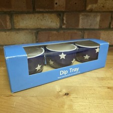 Whittard Of Chelsea Midnight Dip Tray Ceramic Bowls & Wooden Tray - Stars