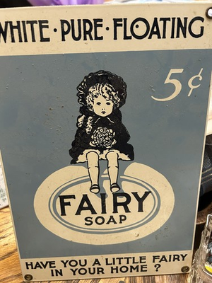 #ad Vintage Porcelain Sign quot;Fairy Soap 5cquot; Laundry Gas Station White Pure Floating $55.00