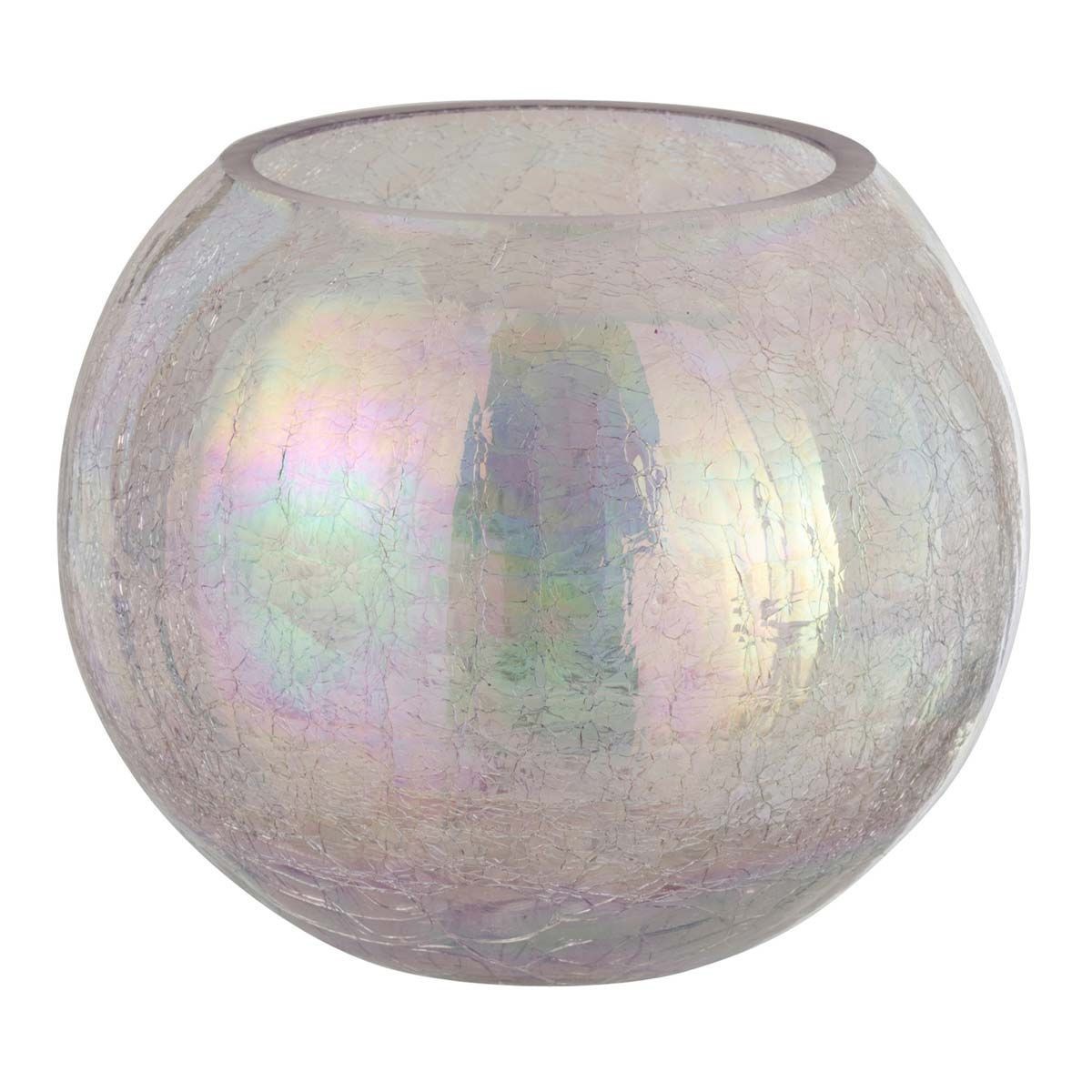 Photophore en verre boule craquelée 20cm mauve pour bougie chauffe-plat