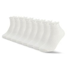 8 Pairs Frilly Socks Women,Ruffle Socks for Girl Women,Solid 5-9 8 Pairs White