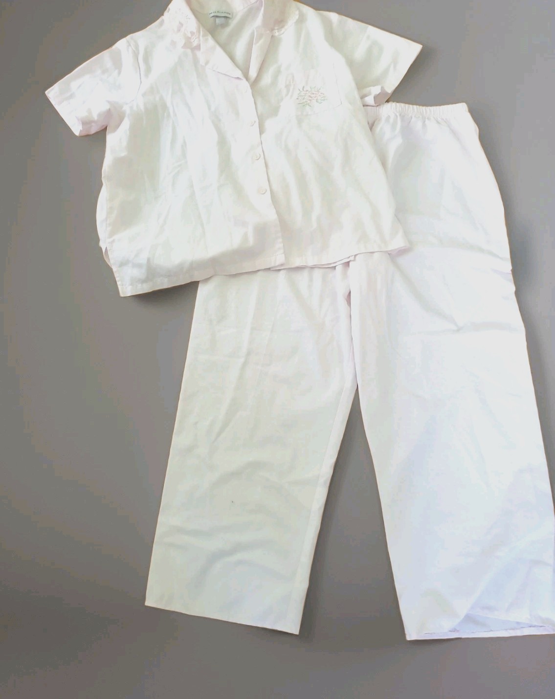 Miss Elaine Pajama Set Women Large Pink Short Sleeve Lace Collar Pull Up Pants