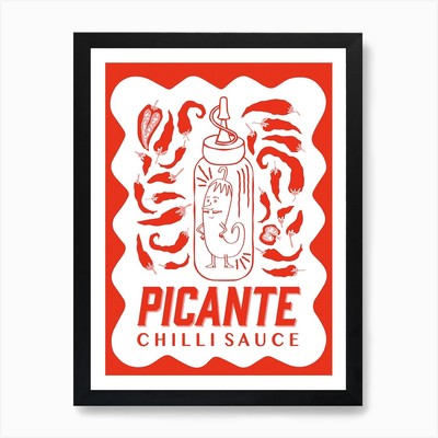 Picante Chilisauce Kunstdruck gerahmt Wandbild Poster Leinwanddruck Bild