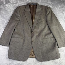 Chaps Ralph Lauren Blazer Men 44L Brown Silk Wool Houndstooth Sport Coat Vintage
