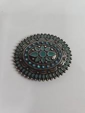 Oval Intricate Blue Turquoise Enamel Western Belt Buckle Vintage