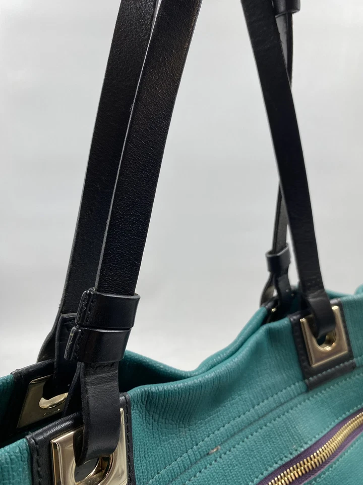 Furla фиолетовый зеленый Colorblock кожи замши сумка с короткими ручками большая сумка - Изображение 4 из 4