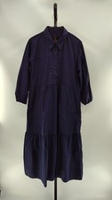 Quince Women 100% Organic Cotton Poplin Midi Tunic Dress Navy Basic Sleeved M