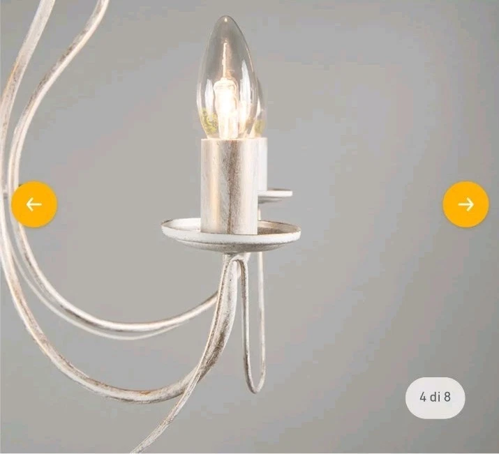 LAMPADARIO A SOSPENSIONE 5 BRACCI IN METALLO DA SOFFITTO BIANCO E ORO  - Immagine 2 di 4