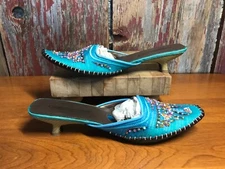 coldwater beaded mule low heel shoe womens 7.5 torquoise......................b6