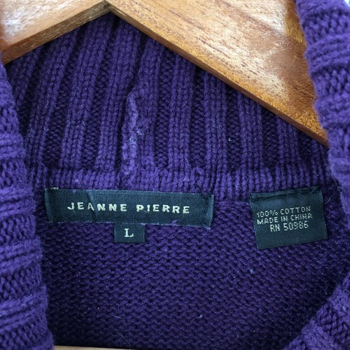 Jeanne Pierre Pullover Sweater Womens L Purple Cotton Solid Turtle Neck Knit Rib - Picture 6 of 11