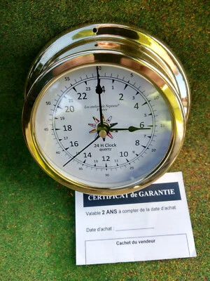 Horloge marine 24 heures Imex marine France decor fanions neuve en laiton 14,5cm - Photo 1/4