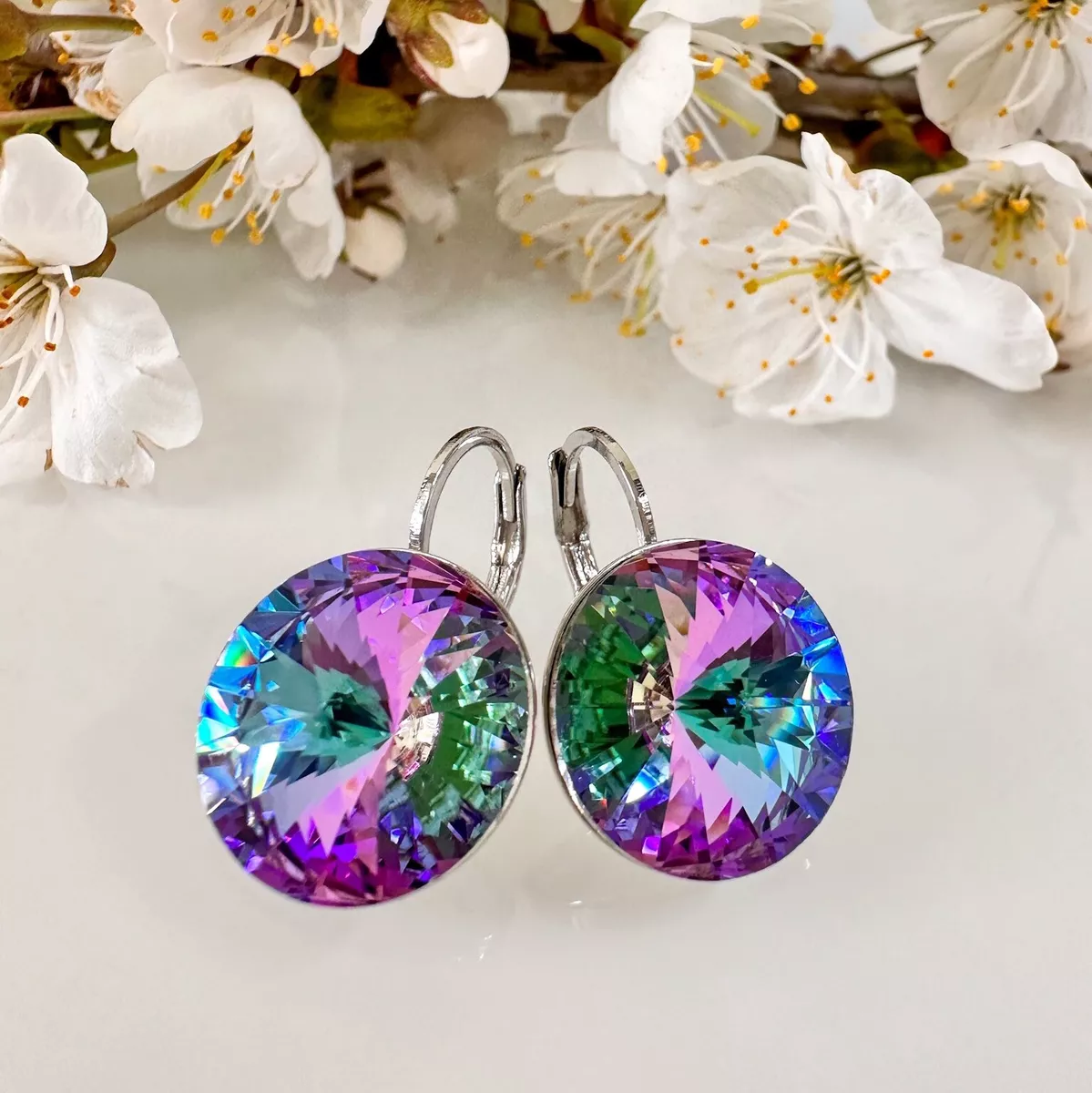 Leverback Earrings Swarovski Crystals element Vitrail Light