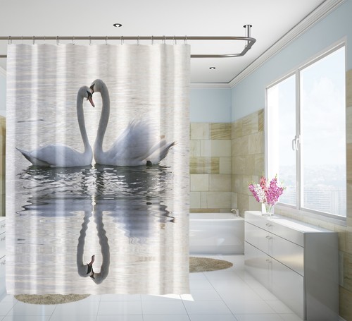 3D White Swan Lake 8 Shower Curtain Waterproof Fiber Bathroom Windows Toilet - 第 1/3 張圖片