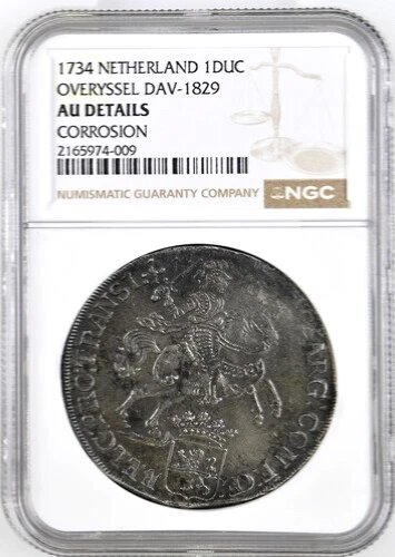 1734 Netherlands 1 Ducaton, Overyssel, NGC AU Details Sea Salvage, KM-80