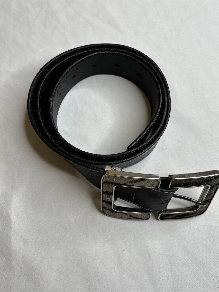 Garuglieri Women XL Black Leather Calf Hair Buckle Belt Made  display picture 1