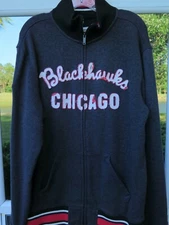 CCM Reebok NHL Hockey Mens Chicago Blackhawks Black Full Zip Sweater Large EUC