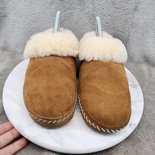 L.L. Bean Shoes Womens Size 6 Brown Suede Lamb Fur Shearling Slippers *GUC* - Picture 3 of 11