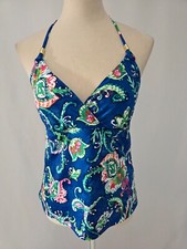 Ralph Lauren tankini blue floral women bathing suit size 12   B226