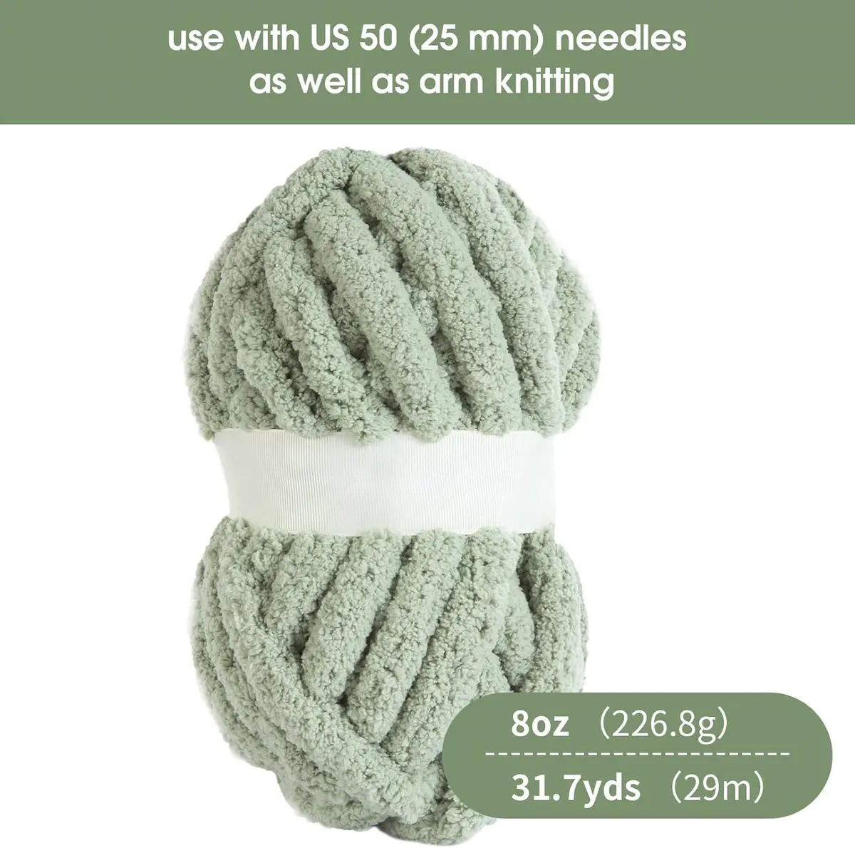 HOMBYS Sage Green Chunky Chenille Yarn for Crocheting Bulky Thick