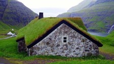 Landscape nature house green grass mountains water faroe Custom Gaming Mat Desk