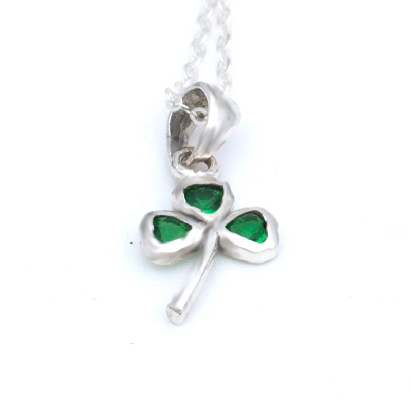 UNDERCOVER Collana con ciondolo SHAMROCK argento sterling 925 18" zirconi verdi quadrifoglio irlandese