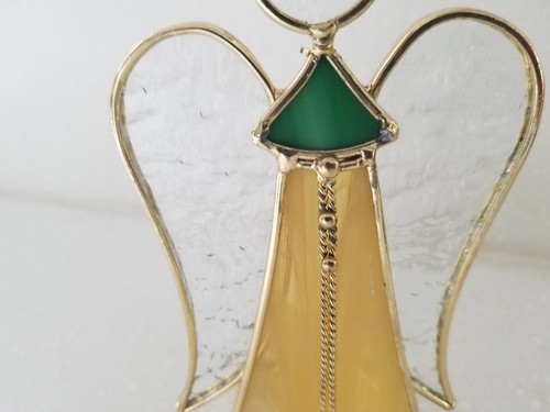 Buntglas Gold & Klar Engel Windlicht Teelicht Kerzenhalter mit Heiligenschein 7 x 3 - Bild 4 von 8