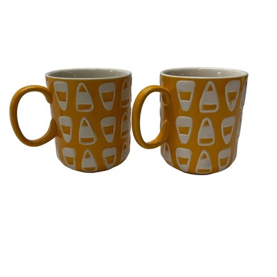 Candy Corn Coffee Mug Cup Ceramic Orange White Textured Target Halloween Set 2