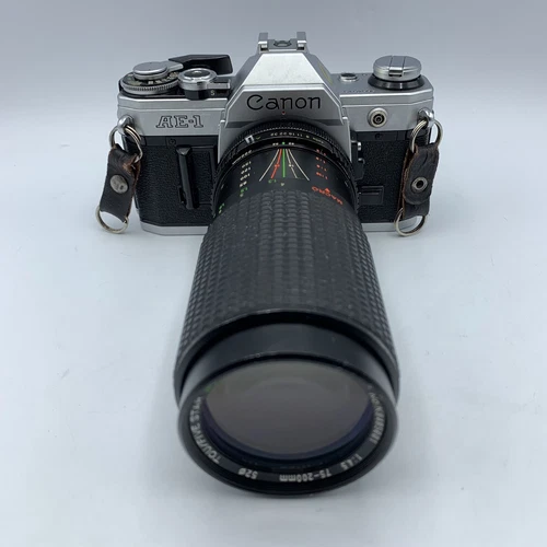 Canon AE-1 35mm SLR Film Camera Tou/Five Star MC Auto Macro 75-200mm - Tested