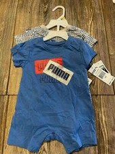 NWT Boys PUMA Set of 2 Adorable Short Sleeve Logo Creeper Outfits Size 12 Months