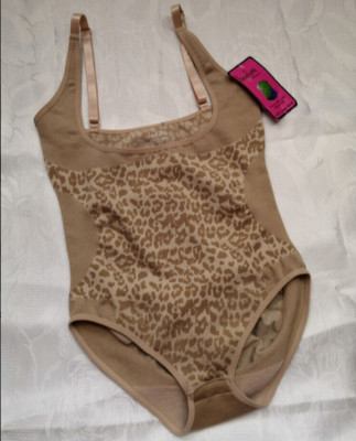 Skin Nude Animal Print Control Body 14 - 16 Large Open Bust Slimming All in One