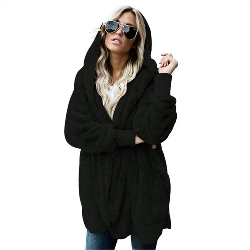 Womens Hooded Sherpa Jacket Fleece Cardigan Winter Trendy Plush Coat - Bild 2 von 30