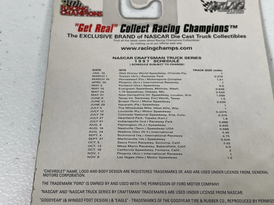 Camión Craftsman Racing Champions 1:144 Diecast 1997 #99 Mark Martin Foto 3 de 3