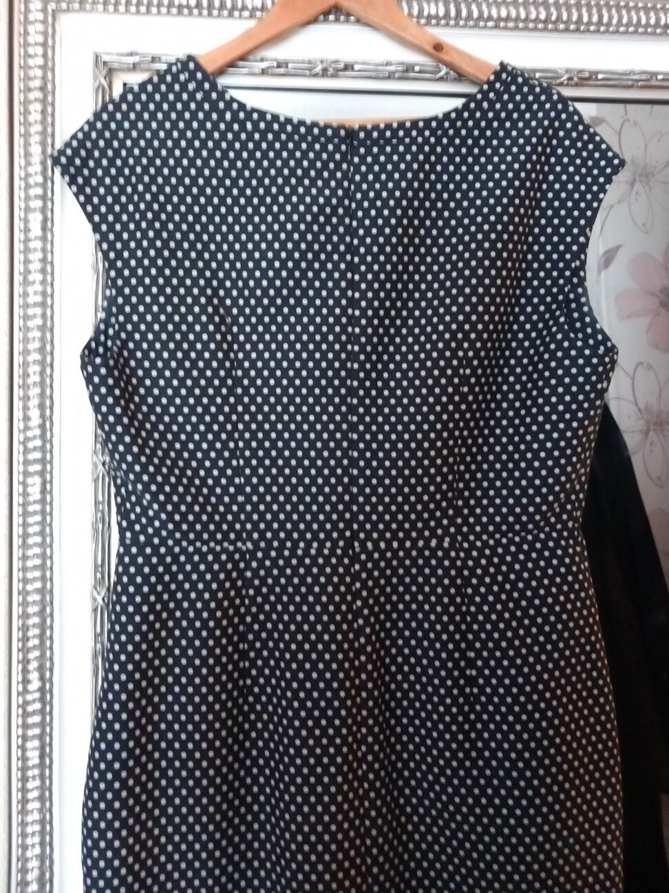 AQUASCUTUM Ladies Smart Navy Polka Dot Cotton Blend Lined Work Office Dress UK14 image 8