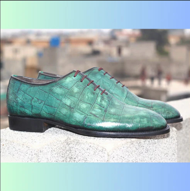 Zapatos para hombre hechos a mano con estampado de cocodrilo cuero verde con cordones Oxford botas con cordones