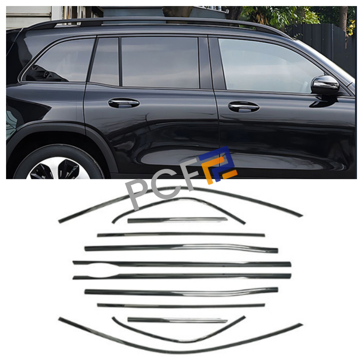 Fits 2020-24 Mercedes-Benz GLB Windows Strip Black Steel Sill Molding Cover Trim