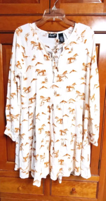 Wrangler Retro Mini Dress Horse Print Cowgirl Equestrian Tan Brown Small