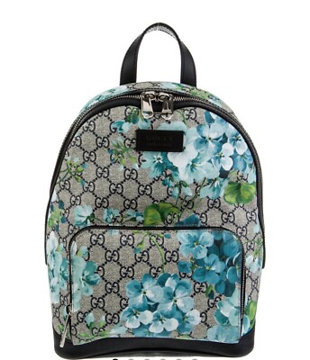 New W/Tag Gucci Supreme Blooms Day Backpack  Print GG Coated Canvas Small Blue