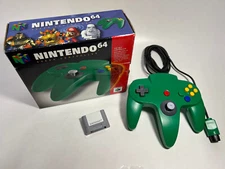 Green Nintendo 64 OEM controller with outer box and mem card. Tight joystick N64