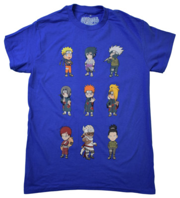 Ripple Junction Mens Naruto Shippuden Super Deformed 9 Up Blue Shirt New L