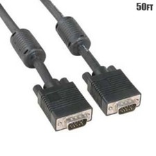50FT VGA SVGA 15 Pin Male to Male Cable Cord PC Monitor with Ferrite Cores