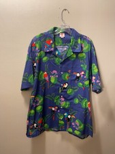 Vintage SCORPIO Hawaiian Shirt MADE IN USA Parrot Birds Blue Floral Men's XL