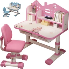 Children Learning Desk Chair Set Height Adjustable with Drawers & Storage Table